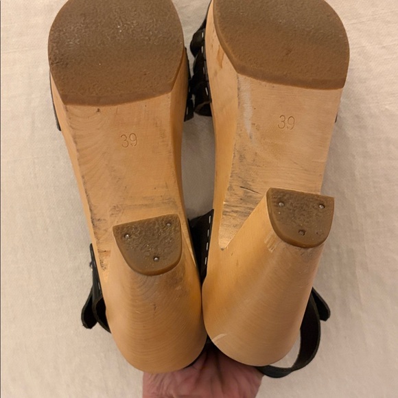 Swedish Hasbeens Black Leather Clogs/ Heels main image 7